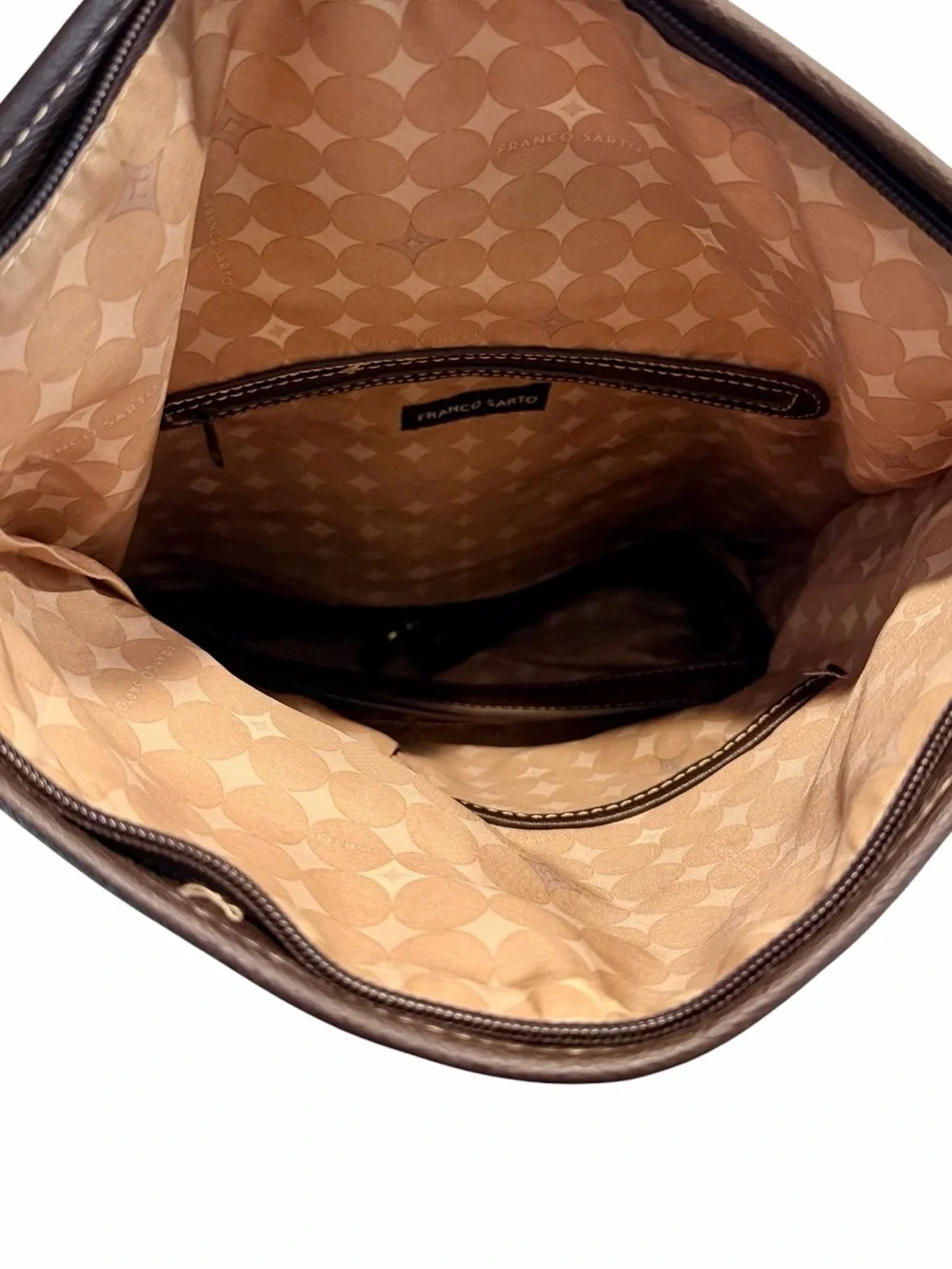 Vintage Franco Sarto Canvas Leather Fold Over Shoulder Bag in Beige/Dark Brown